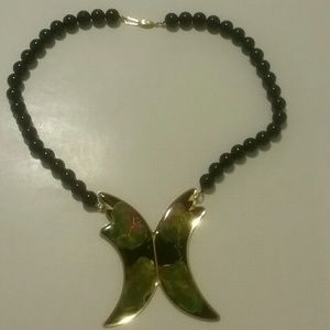 Butterfly necklace, wooden beads, colorful